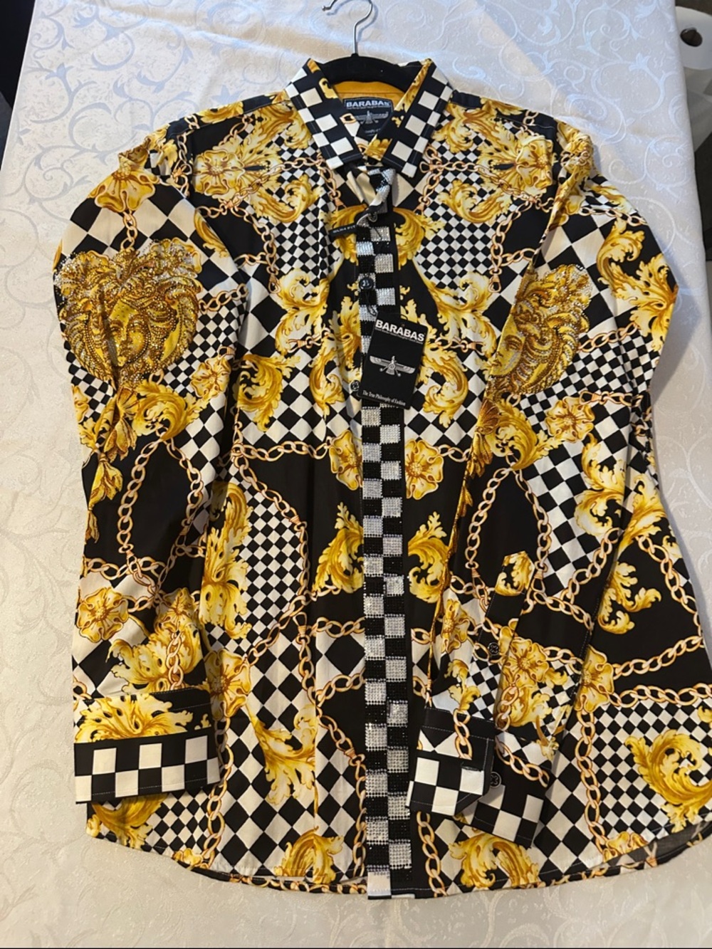 Women’s Black & Gold Baroque Button-Up Shirt Jacket